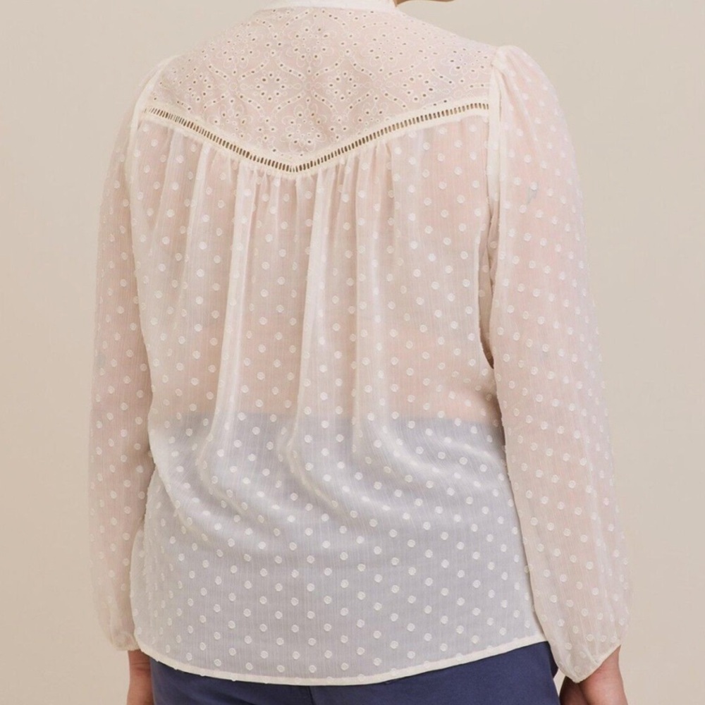 TORRID- Ivory Chiffon Eyelet Blouse - Picture 7 of 7
